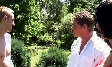 Bi-Sexual Threesome Action with Hot Blonde Babe & Her Boyfriend's Dad