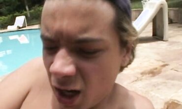 Pool Party Fun with Sexy Babes - Hot Blonde Teen Fucks Older Guy Outdoors