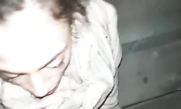 POV Outdoor Blowjob: Brunette Swallows Cum Outside