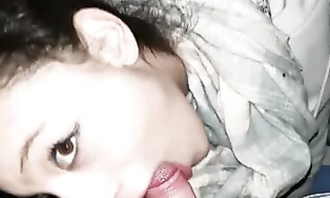 POV Outdoor Blowjob: Brunette Swallows Cum Outside