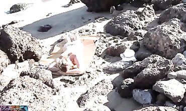 POV Catches Platinum Blonde Cougar on the Beach