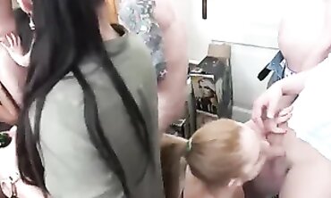 Amateur Brunette's First Group Sex Party at a Nightclub