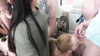 Amateur Brunette's First Group Sex Party at a Nightclub