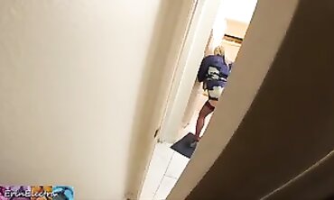POV: Stepson Catches MILF Stepmom Undressing in the Bathroom