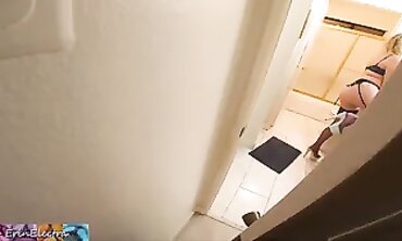 POV: Stepson Catches MILF Stepmom Undressing in the Bathroom
