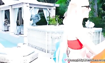 Pool Party Threesome: Harsh Sapphic Sex for College Buddies