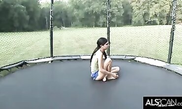 Petite Brunette Zoey Kush Masturbates on Trampoline