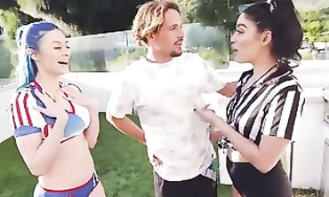 Lucky Surfer Gets Gangbanged by Soccer Sweethearts
