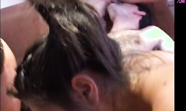 One Gentleman Gets Serviced By Three Big Titted Beautiful Babes Including Twins