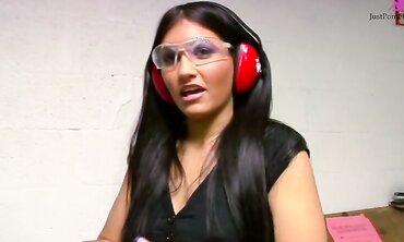 Sexy Teen Gets Picked Up at Shooting Range Only to Fuck Hung Stud and Get Cum Shot on Her Tight Stomach