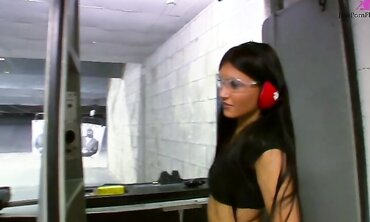 Sexy Teen Gets Picked Up at Shooting Range Only to Fuck Hung Stud and Get Cum Shot on Her Tight Stomach