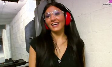 Sexy Teen Gets Picked Up at Shooting Range Only to Fuck Hung Stud and Get Cum Shot on Her Tight Stomach