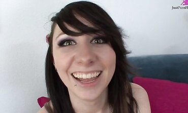 Slutty Brunette Gets Her Shaved Pussy Pounded By A Big White Dick