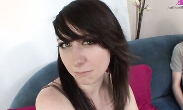 Slutty Brunette Gets Her Shaved Pussy Pounded By A Big White Dick