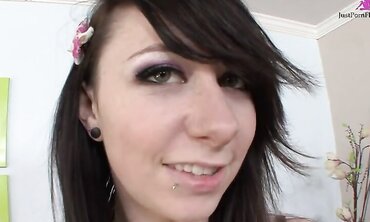 Slutty Brunette Gets Her Shaved Pussy Pounded By A Big White Dick