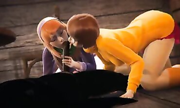 Velma and Daphne Halloween Threesome in 3D