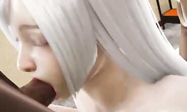 Stunner Select 2: Milky-Haired Doll Takes Two Heavy Men in a Threesome