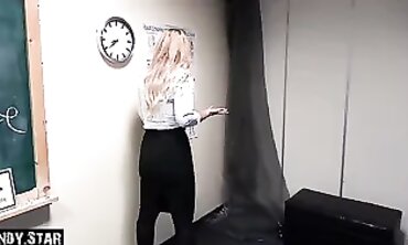 Blonde MILF Teacher Gets Creampie Threesome From Students