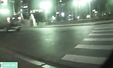 Dark-Haired Latina Flashing in City Traffic