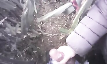 POV Amateur Handjob in the Field with a Massive Cumshot