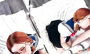Redhead Cosplay Babe Takes Deepthroat and Facial