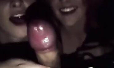 Outdoor POV Threesome: Two Hot Dolls Deepthroat a Massive Cock