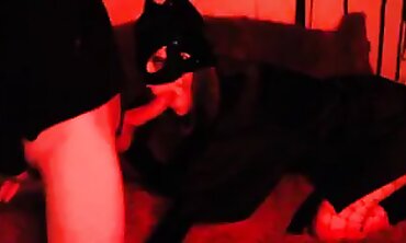 Mature Catwoman Eva Latex In Red Rubber Bondage Blowjob