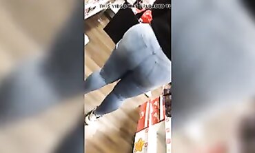 Tight Denim Squeezes Her Massive Black Ass