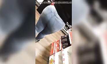 Tight Denim Squeezes Her Massive Black Ass