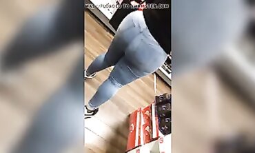 Tight Denim Squeezes Her Massive Black Ass