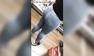 Tight Denim Squeezes Her Massive Black Ass