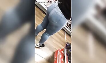 Tight Denim Squeezes Her Massive Black Ass