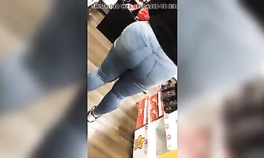 Tight Denim Squeezes Her Massive Black Ass