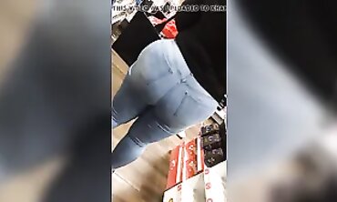 Tight Denim Squeezes Her Massive Black Ass