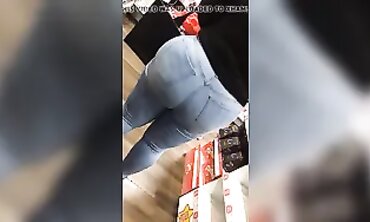 Tight Denim Squeezes Her Massive Black Ass