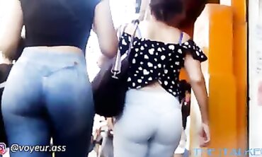 Candid Brunette Latina Flexes Her Big Ass in Tight Jeans