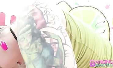 Tattooed Brunette Gapes for Big Dick Anal and ATM