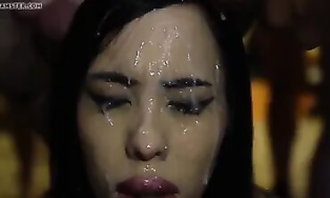 Hottie Smothered in Thick Cum During Hardcore Gangbang