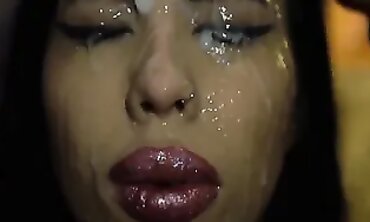 Hottie Smothered in Thick Cum During Hardcore Gangbang