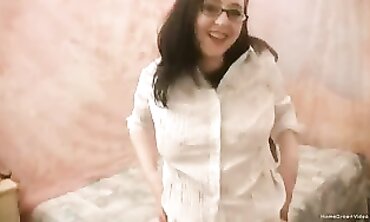 Amateur Teen Babe with Stocking Fetish Gives Blowjob to Camerman - POV