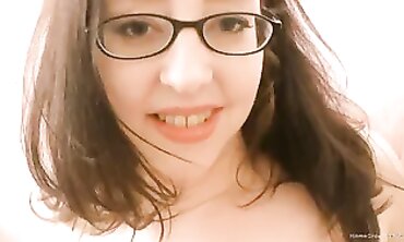 Amateur Teen Babe with Stocking Fetish Gives Blowjob to Camerman - POV