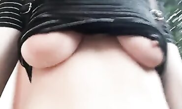 Outdoor Exhibitionist with Huge Tits and Big Areolas