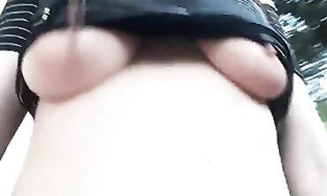 Outdoor Exhibitionist with Huge Tits and Big Areolas