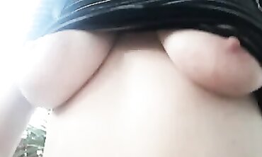 Outdoor Exhibitionist with Huge Tits and Big Areolas