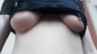 Outdoor Exhibitionist with Huge Tits and Big Areolas