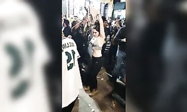 Brunette Girl Shows Off Boobs at Outdoor Party