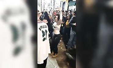 Brunette Girl Shows Off Boobs at Outdoor Party