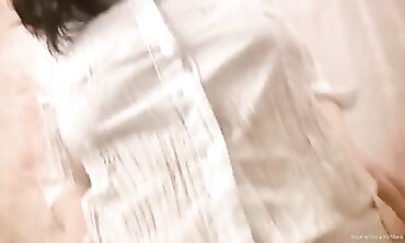 Inexperienced Brunette in Stockings Gives POV Blowjob