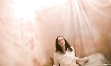 Inexperienced Brunette in Stockings Gives POV Blowjob