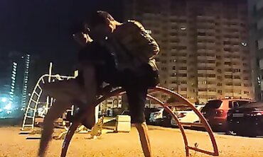 Skinny Russian Girl Gets Tongued on the Street at Night